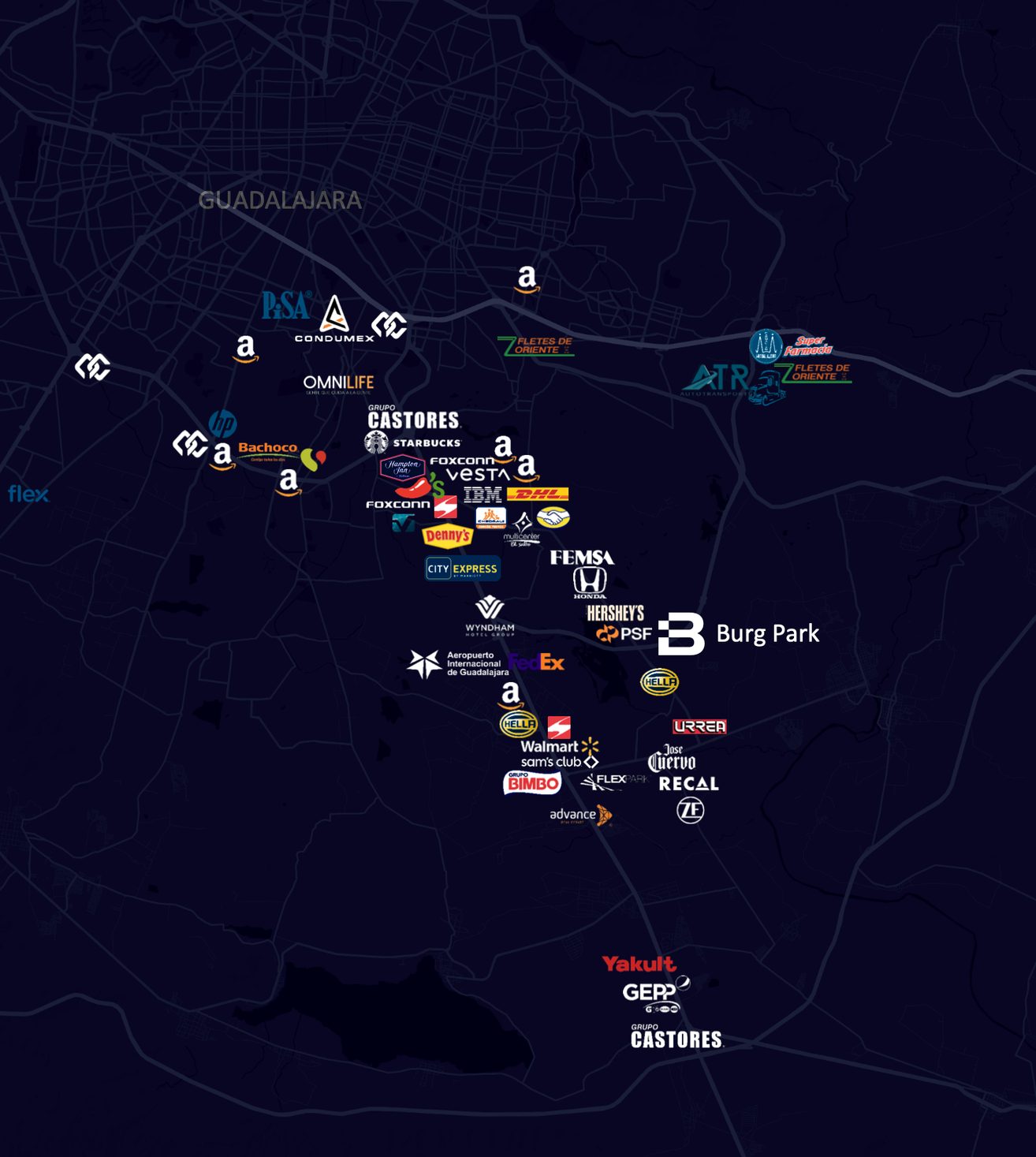 Mapa de empresas vecinas en el corredor industrial de El Salto